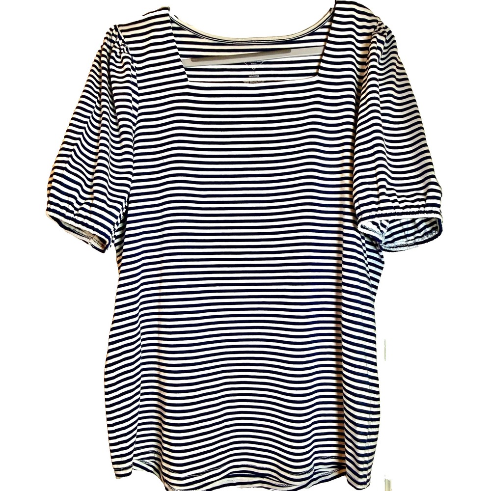 St. John's Bay Women's Large Tall Navy & White Striped Pullover